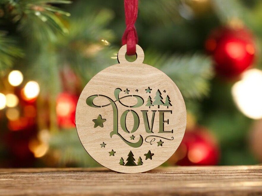 Σετ των 3 Intra απο ξύλο plywood 3mm-4mm πάχος – Διακόσμηση Χριστουγεννιάτικου Δέντρου Love Bauble 25x25 cm INTRAVECTRY-MY552720