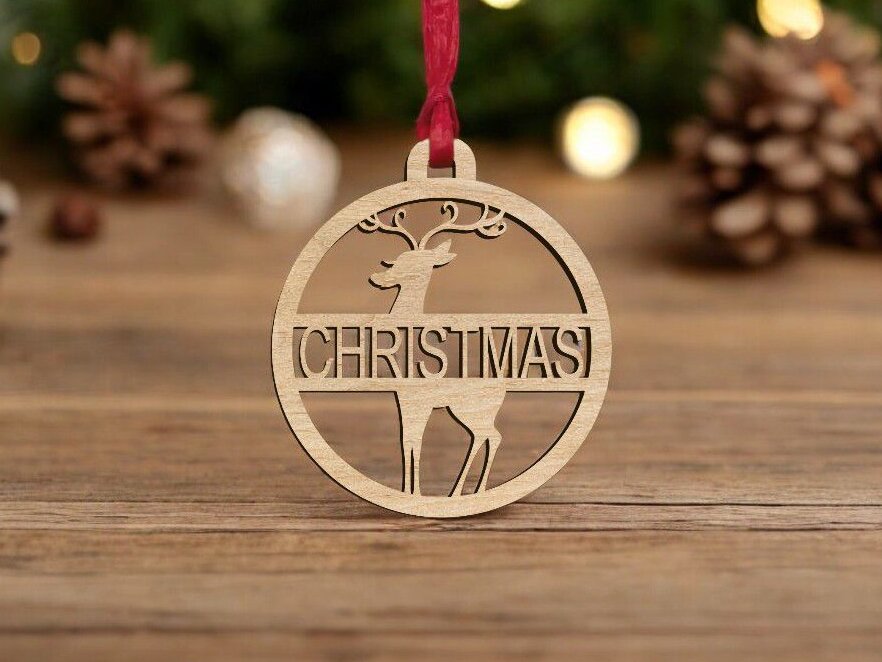 Σετ των 3 Intra απο ξύλο plywood 3mm-4mm πάχος – Εξατομικευμένο χριστουγεννιάτικο μπιχλιμπίδι ελαφιού 25x25 cm INTRAVECTRY-MY549759