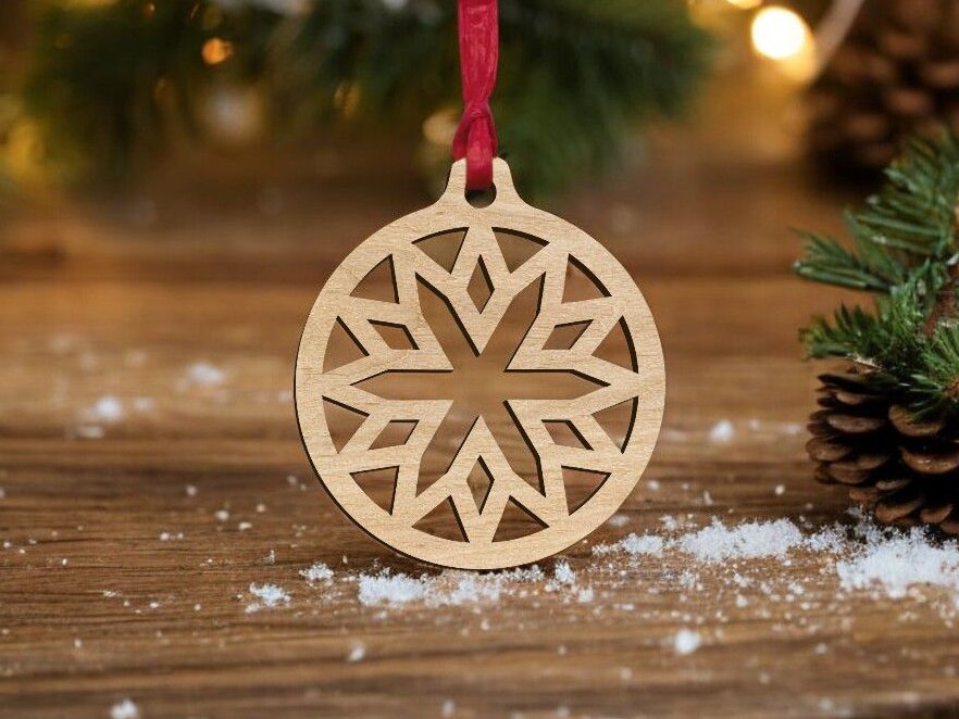 Σετ των 3 Intra απο ξύλο plywood 3mm-4mm πάχος – Μπιχλιμπίδι με λουλουδάτο νιφάδα χιονιού 20x20 cm INTRAVECTRY-MY549048