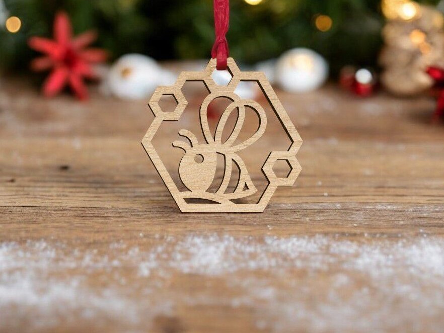 Σετ των 3 Intra απο ξύλο plywood 3mm-4mm πάχος – Στολίδι χριστουγεννιάτικου δέντρου μελισσών 25x30 cm INTRAVECTRY-MY550049