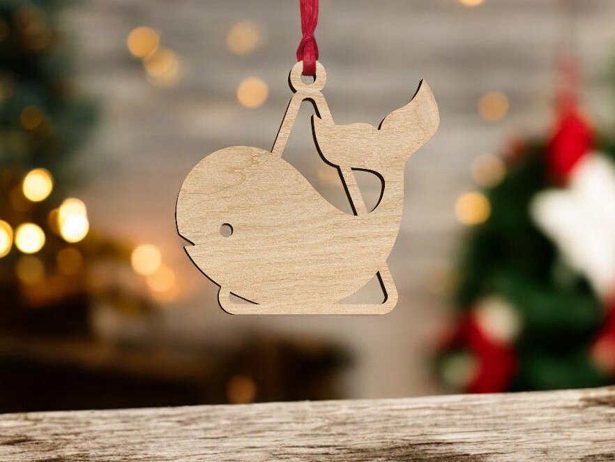 Σετ των 3 Intra απο ξύλο plywood 3mm-4mm πάχος – Χριστουγεννιάτικο στολίδι φάλαινας 15x20 cm INTRAVECTRY-MY550056