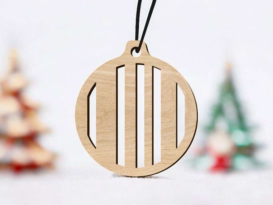 Σετ των 3 Intra απο ξύλο plywood 3mm-4mm πάχος – Ριγέ χριστουγεννιάτικο στολίδι 25x25 cm INTRAVECTRY-MY552841