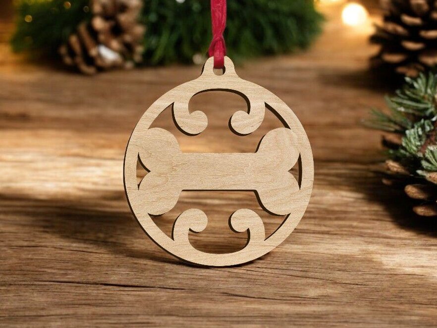 Σετ των 3 Intra απο ξύλο plywood 3mm-4mm πάχος – Χριστουγεννιάτικη μπάλα με κόκαλο σκύλου 20x20 cm INTRAVECTRY-MY548328