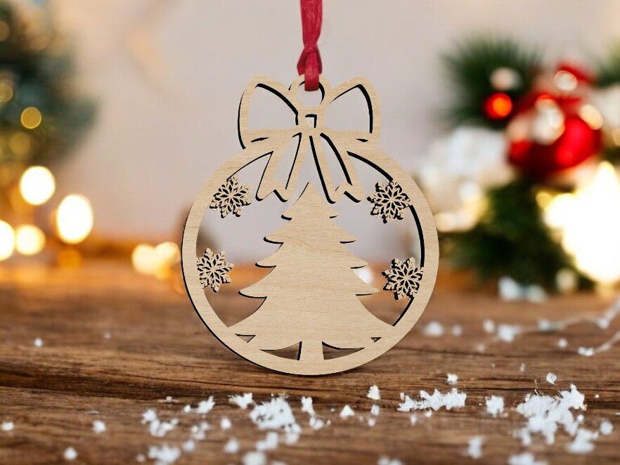 Σετ των 3 Intra απο ξύλο plywood 3mm-4mm πάχος – Στολίδι με κρεμαστό χριστουγεννιάτικο δέντρο 20x25 cm INTRAVECTRY-MY549156