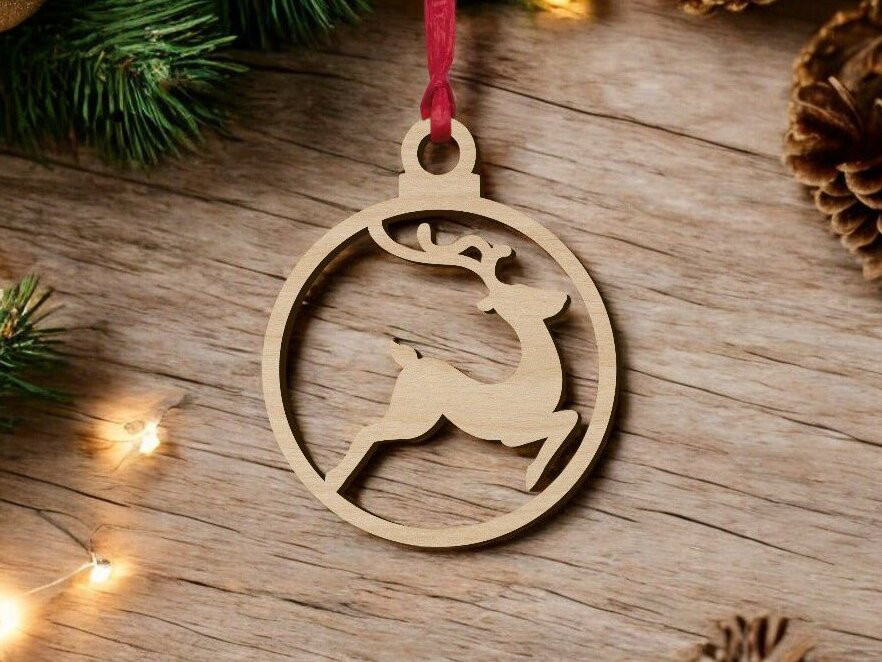 Σετ των 3 Intra απο ξύλο plywood 3mm-4mm πάχος – Χριστουγεννιάτικη μπάλα με τάρανδο 25x25 cm INTRAVECTRY-MY550183