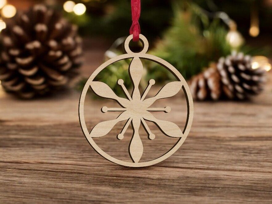 Σετ των 3 Intra απο ξύλο plywood 3mm-4mm πάχος – Χριστουγεννιάτικη μπάλα πρότυπο με νιφάδα χιονιού 30x30 cm INTRAVECTRY-MY550212