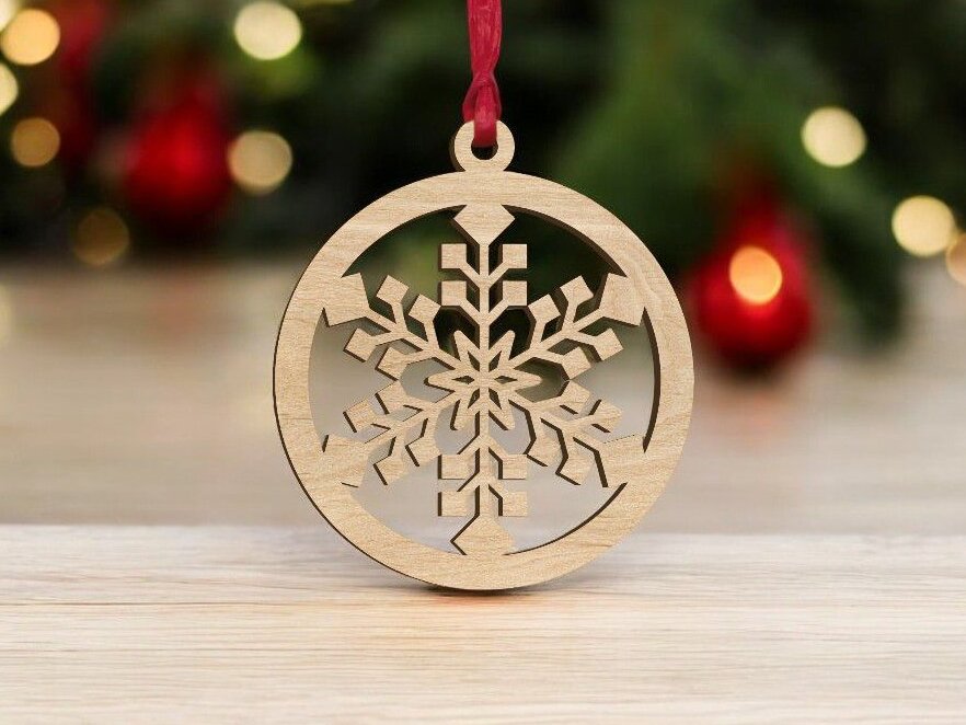 Σετ των 3 Intra απο ξύλο plywood 3mm-4mm πάχος – Μπάλα με νιφάδες χιονιού Χριστουγεννιάτικο δέντρο 25x25 cm INTRAVECTRY-MY550242