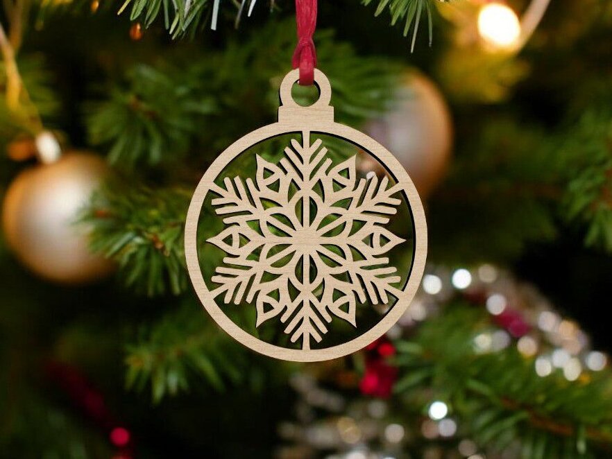 Σετ των 3 Intra απο ξύλο plywood 3mm-4mm πάχος – Χριστουγεννιάτικο μπιχλιμπίδι με νιφάδα χιονιού 40x40 cm INTRAVECTRY-MY551047