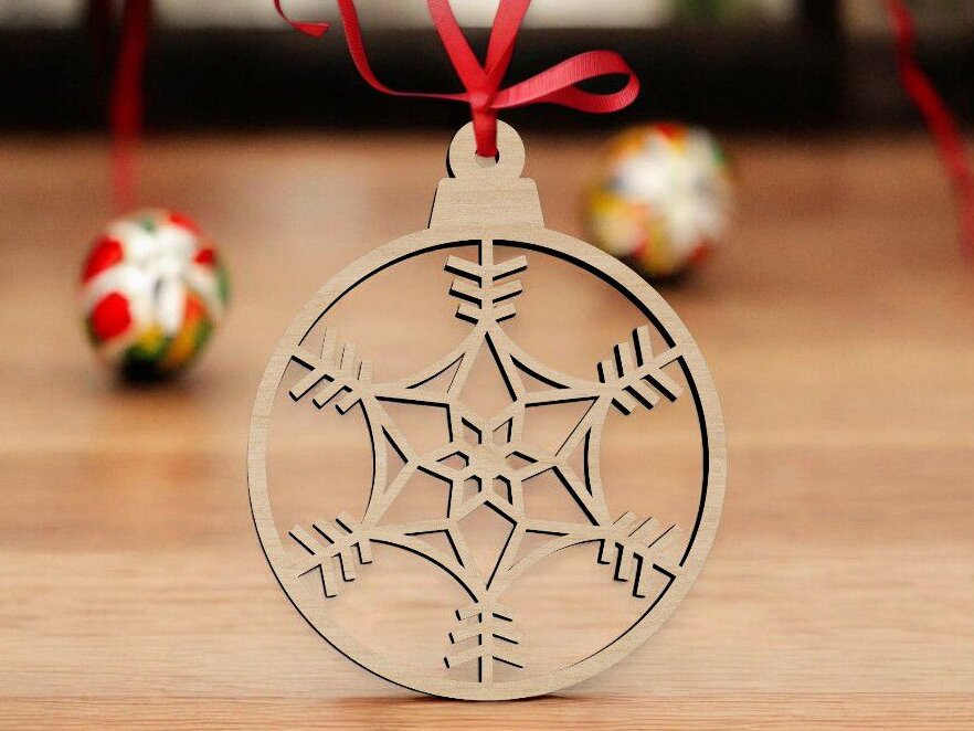 Σετ των 3 Intra απο ξύλο plywood 3mm-4mm πάχος – Χριστουγεννιάτικη στολίδι μπάλα νιφάδα χιονιού 25x25 cm INTRAVECTRY-MY550264