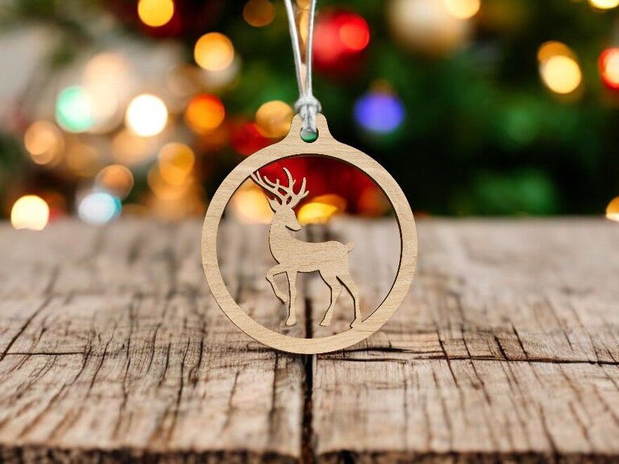 Σετ των 3 Intra απο ξύλο plywood 3mm-4mm πάχος – Μπιχλιμπίδι χριστουγεννιάτικου δέντρου κύκλου και ελαφιού 40x45 cm INTRAVECTRY-MY548477