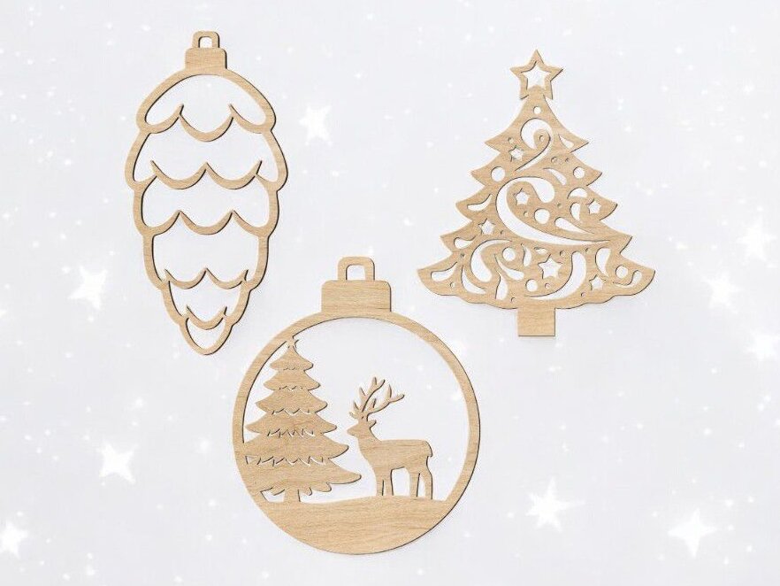 Σετ των 3 Intra απο ξύλο plywood 3mm-4mm πάχος – Χριστουγεννιάτικα παιχνίδια διακόσμησης 25x25 cm INTRAVECTRY-MY550385