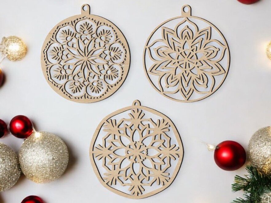 Σετ των 3 Intra απο ξύλο plywood 3mm-4mm πάχος – Floral Χριστουγεννιάτικα στολίδια 25x25 cm INTRAVECTRY-MY550391
