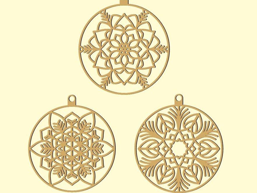 Σετ των 3 Intra απο ξύλο plywood 3mm-4mm πάχος – Χριστουγεννιάτικα στολίδια Floral Ball 6 40x40 cm INTRAVECTRY-MY548593