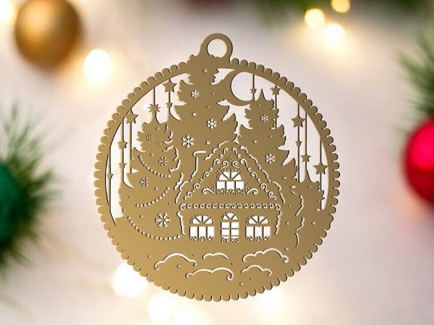 Σετ των 3 Intra απο ξύλο plywood 3mm-4mm πάχος – Χριστουγεννιάτικο Χωριό Σκηνή μπάλα στολίδι 40x45 cm INTRAVECTRY-MY548594