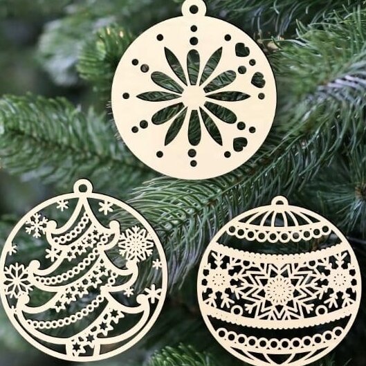 Σετ των 3 Intra απο ξύλο plywood 3mm-4mm πάχος – ξύλο Χριστουγεννιάτικου Δέντρου Snowflake Bauble Toys 45x50 cm INTRAVECTRY-MY545765