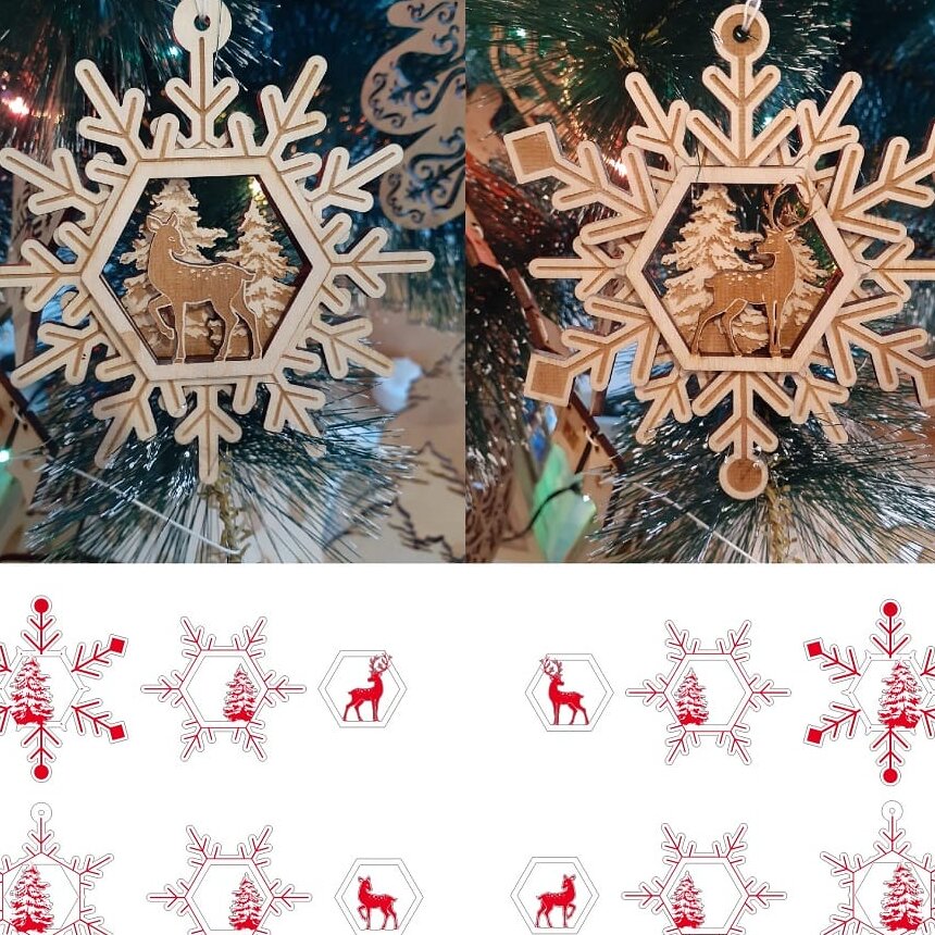 Σετ των 3 Intra απο ξύλο plywood 3mm-4mm πάχος – Χριστουγεννιάτικο μπιχλιμπίδι με νιφάδες χιονιού με ξύλο διακοσμήσεων ελαφιών και δέντρων 30x30 cm INTRAVECTRY-MY547828