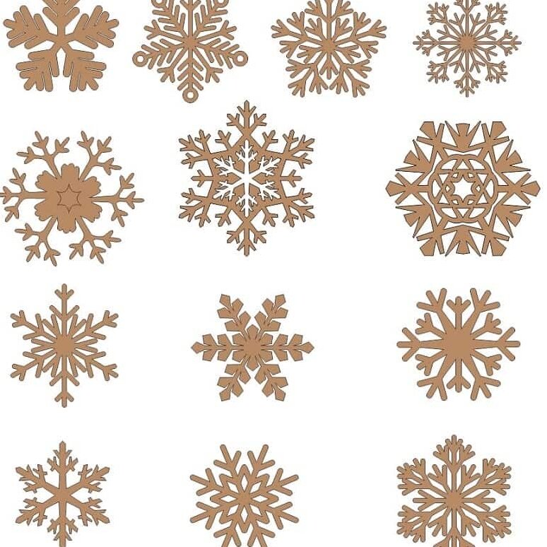 Σετ των 3 Intra απο ξύλο plywood 3mm-4mm πάχος – ξύλο συλλογής χριστουγεννιάτικων στολιδιών με νιφάδες χιονιού 40x40 cm INTRAVECTRY-MY548656