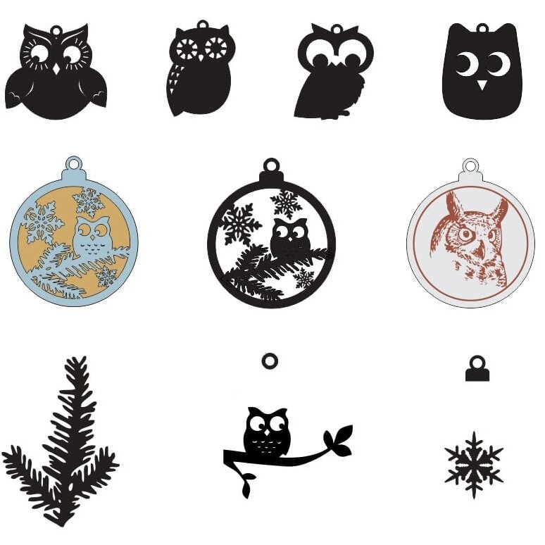 Σετ των 3 Intra απο ξύλο plywood 3mm-4mm πάχος – ξύλο συλλογής Χριστουγεννιάτικων στολιδιών κουκουβάγιας 40x40 cm INTRAVECTRY-MY545771