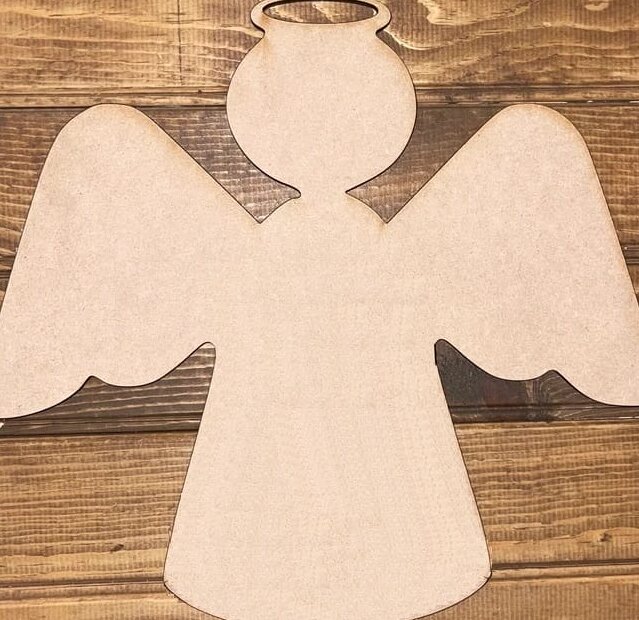 Σετ των 3 Intra απο ξύλο plywood 3mm-4mm πάχος – ξύλο στολίδι με ξύλινο άγγελο ατράκτου 30x35 cm INTRAVECTRY-MY548697