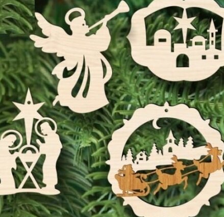 Σετ των 3 Intra απο ξύλο plywood 3mm-4mm πάχος – ξύλο στολιδιών Χριστουγεννιάτικου Αγγέλου, Χωριού και Φάτνης 40x40 cm INTRAVECTRY-MY550477