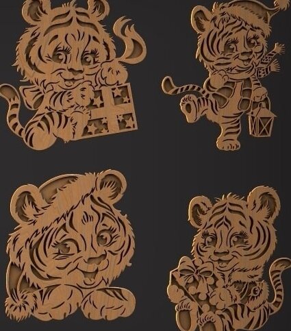 Σετ των 3 Intra απο ξύλο plywood 3mm-4mm πάχος – Στολίδι Baby Tiger για χριστουγεννιάτικο δέντρο ξύλο 40x45 cm INTRAVECTRY-MY550492