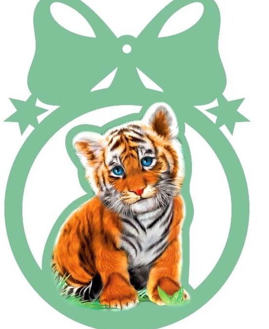 Σετ των 3 Intra απο ξύλο plywood 3mm-4mm πάχος – Μπάλα για το χριστουγεννιάτικο δέντρο με ένα ξύλο τίγρης 40x40 cm INTRAVECTRY-MY550497