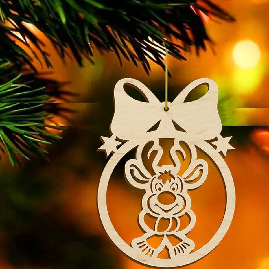Σετ των 3 Intra απο ξύλο plywood 3mm-4mm πάχος – Ελάφια σε χριστουγεννιάτικη κρεμαστή μπάλα 40x40 cm INTRAVECTRY-MY549321