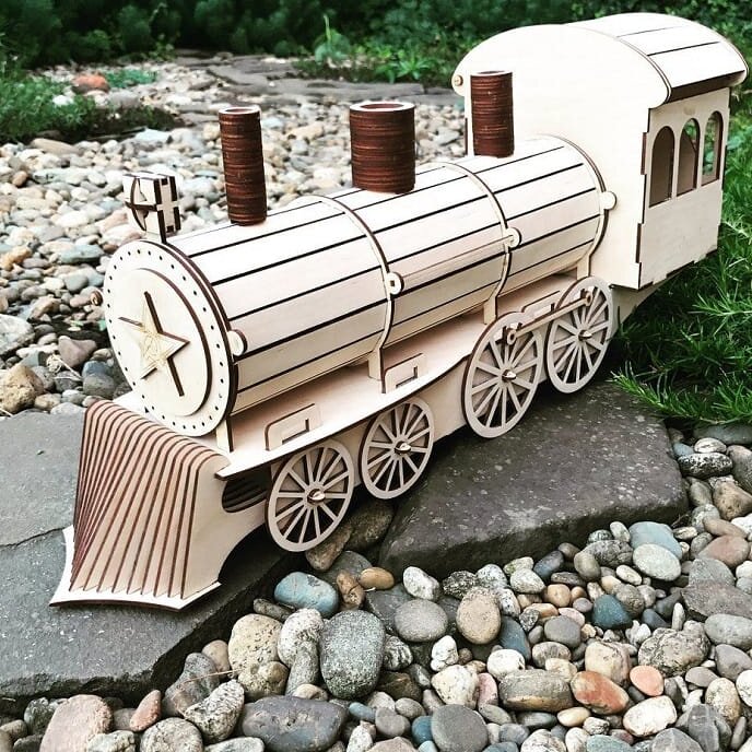 Σετ των 2 Intra απο ξύλο plywood 3mm-4mm πάχος – ξύλο θήκης φιάλης κρασιού κινητήρα Locomotive Engine 40x40 cm INTRAVECTRY-MY545839