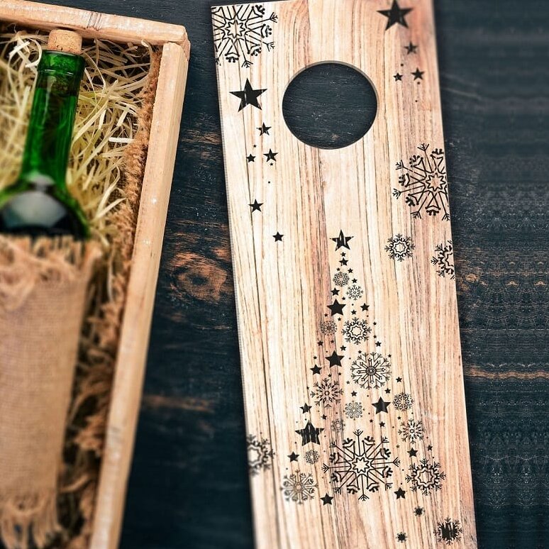 Σετ των 3 Intra απο ξύλο plywood 3mm-4mm πάχος – Καπάκι κουτιού μπουκαλιού με ξύλο χαρακτικής χριστουγεννιάτικου δέντρου 40x40 cm INTRAVECTRY-MY561423