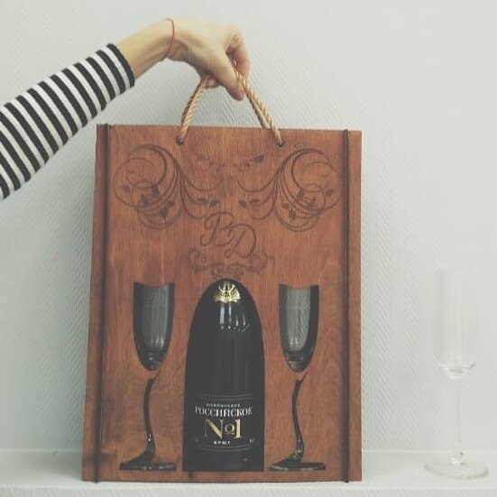 Σετ των 3 Intra απο ξύλο plywood 3mm-4mm πάχος – ξύλο δώρου για μπουκάλι σαμπάνιας και γυαλί 25x25 cm INTRAVECTRY-MY561426