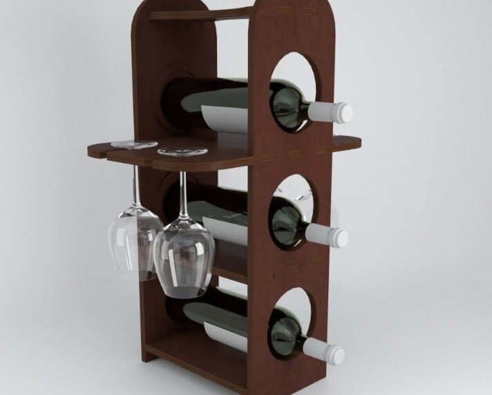 Σετ των 2 Intra απο ξύλο plywood 3mm-4mm πάχος – 3 Μπουκάλια Επιτραπέζια σχάρα κρασιού και ποτηροθήκη 10x10 cm INTRAVECTRY-MY545904