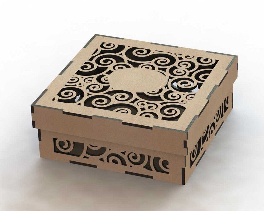 Σετ των 2 Intra απο ξύλο plywood 3mm-4mm πάχος – Ξύλινο κουτί με μοτίβο στροβιλισμού με ξύλο καπακιού 35x40 cm INTRAVECTRY-MY554330