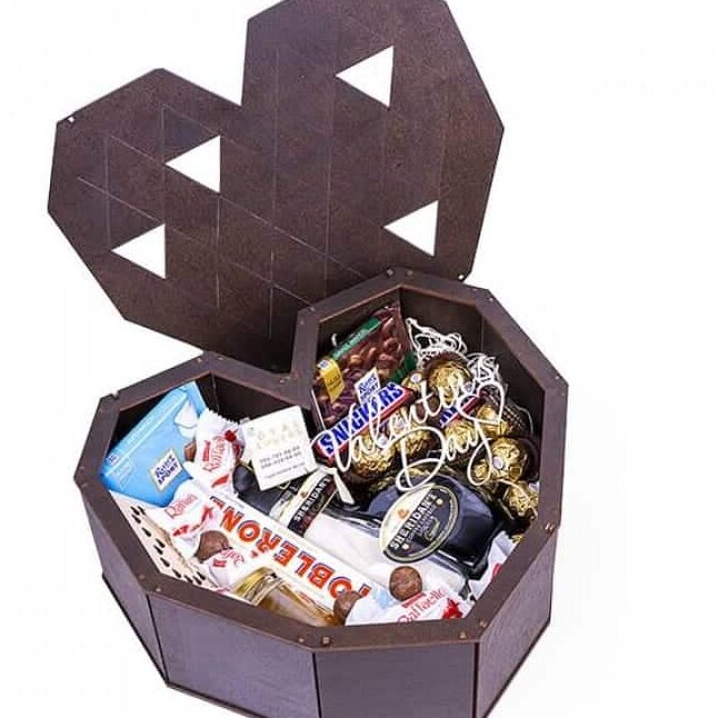 Σετ των 3 Intra απο ξύλο plywood 3mm-4mm πάχος – ξύλο Ξύλινου κουτιού συσκευασίας δώρου σε σχήμα καρδιάς 10x10 cm INTRAVECTRY-MY556993