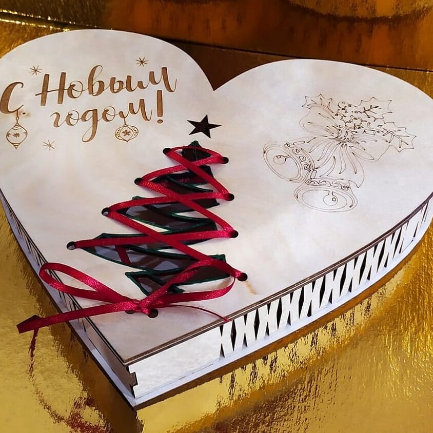 Σετ των 3 Intra απο ξύλο plywood 3mm-4mm πάχος – Κουτί δώρου σε σχήμα καρδιάς για τα Χριστούγεννα και την ημέρα του Αγίου Βαλεντίνου 35x40 cm INTRAVECTRY-MY557004