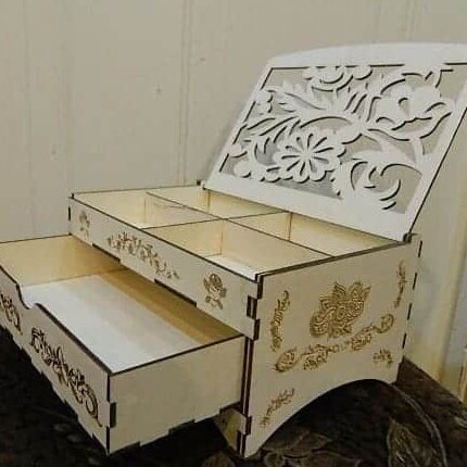 Σετ των 3 Intra απο ξύλο plywood 3mm-4mm πάχος – Κουτί κοσμημάτων πολλαπλών διαμερισμάτων με φλοράλ λίμα με καπάκι 15x20 cm INTRAVECTRY-MY561389