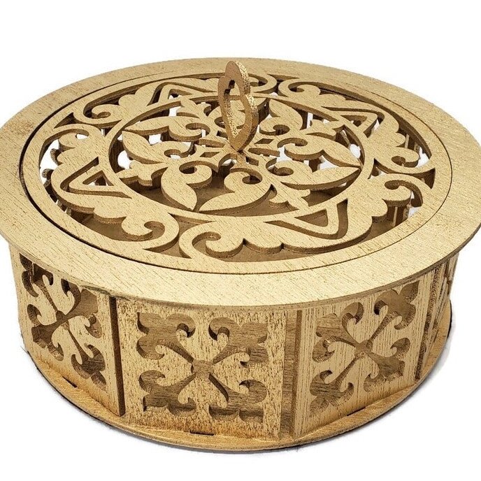 Intra απο ξύλο plywood 3mm-4mm πάχος – Στρογγυλό ξύλινο κουτί σε κύλιση πριονιού μοτίβο για ξύλο κοσμήματος 40x45 cm INTRAVECTRY-MY555671