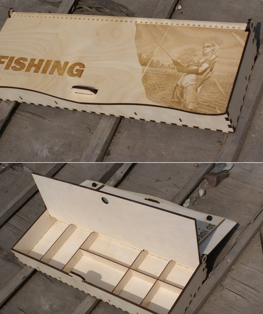 Σετ των 3 Intra απο ξύλο plywood 3mm-4mm πάχος – Wood Fisherman Box με ξύλο Συλλογής Χαρακτικής Ψαριών 25x30 cm INTRAVECTRY-MY561454