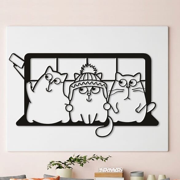 Intra απο ξύλο plywood 3mm-4mm πάχος – Αστείες γάτες που βγάζουν Selfie Wall Art DXF 12x15 cm INTRAVECTRY-MY552326