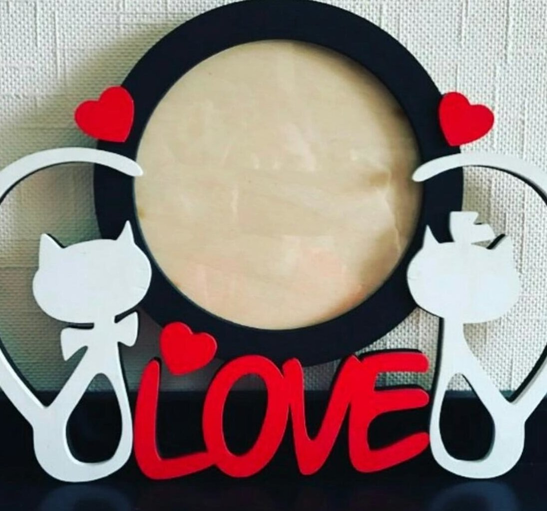 Σετ των 2 Intra απο ξύλο plywood 3mm-4mm πάχος – Στρογγυλή κορνίζα αγάπης με ξύλο Cats 25x25 cm INTRAVECTRY-MY558116