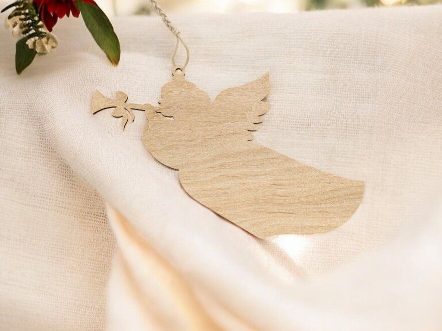 Σετ των 3 Intra απο ξύλο plywood 3mm-4mm πάχος – Στολίδι ιπτάμενου αγγέλου τρομπέτας 10x10 cm INTRAVECTRY-MY550281