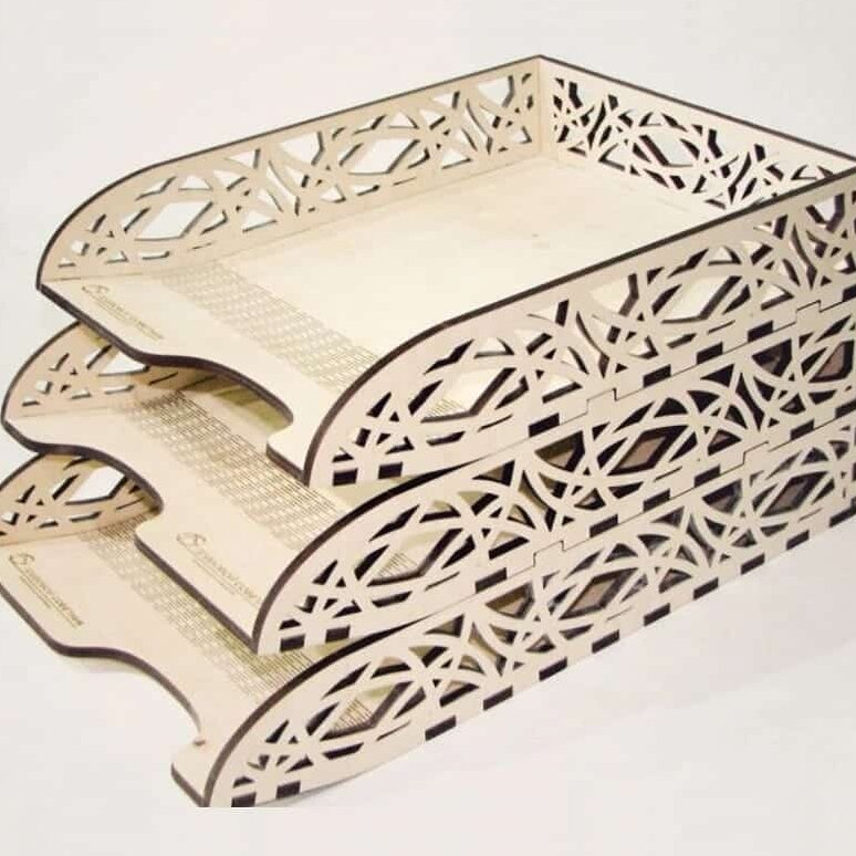 Intra απο ξύλο plywood 3mm-4mm πάχος – Ξύλινος διακοσμητικός δίσκος χαρτιού 3 επιπέδων οργάνωσης για ξύλο γραφείου 40x40 cm INTRAVECTRY-MY555682