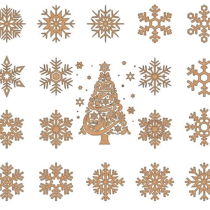 Σετ των 3 Intra απο ξύλο plywood 3mm-4mm πάχος – ξύλο στολίδια Χριστουγεννιάτικου δέντρου με νιφάδες χιονιού 30x35 cm INTRAVECTRY-MY550430