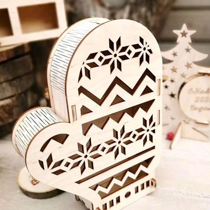 Σετ των 3 Intra απο ξύλο plywood 3mm-4mm πάχος – ξύλο Χριστουγεννιάτικου γάντι Candy Box 12x15 cm INTRAVECTRY-MY547802