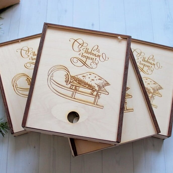 Σετ των 3 Intra απο ξύλο plywood 3mm-4mm πάχος – Έλκηθρο χαρακτικής για Χριστουγεννιάτικο κουτί δώρου 40x40 cm INTRAVECTRY-MY561368