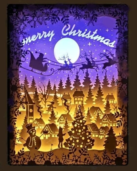 Σετ των 3 Intra απο ξύλο plywood 3mm-4mm πάχος – ξύλο Light Box του Χριστουγεννιάτικου Χωριού 45x50 cm INTRAVECTRY-MY547817