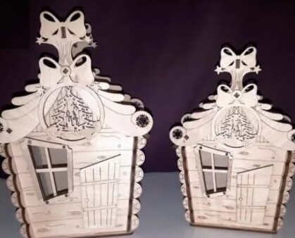 Σετ των 3 Intra απο ξύλο plywood 3mm-4mm πάχος – ξύλο Χριστουγέννων Candy House 10x10 cm INTRAVECTRY-MY547818