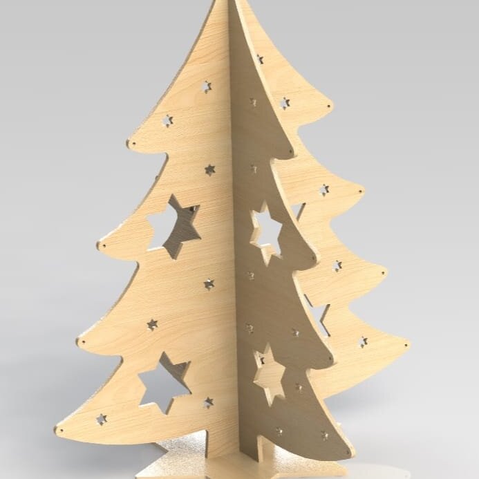 Σετ των 3 Intra απο ξύλο plywood 3mm-4mm πάχος – Συμπλεκόμενο χριστουγεννιάτικο δέντρο με ξύλο προτύπου DXF με αποκοπή αστεριών 30x35 cm INTRAVECTRY-MY548674