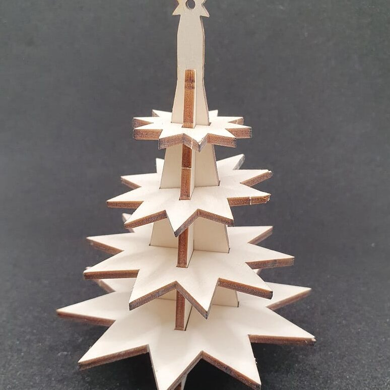 Σετ των 3 Intra απο ξύλο plywood 3mm-4mm πάχος – ξύλο DXF Χριστουγεννιάτικο Δέντρο με στρώματα Star 25x25 cm INTRAVECTRY-MY547848