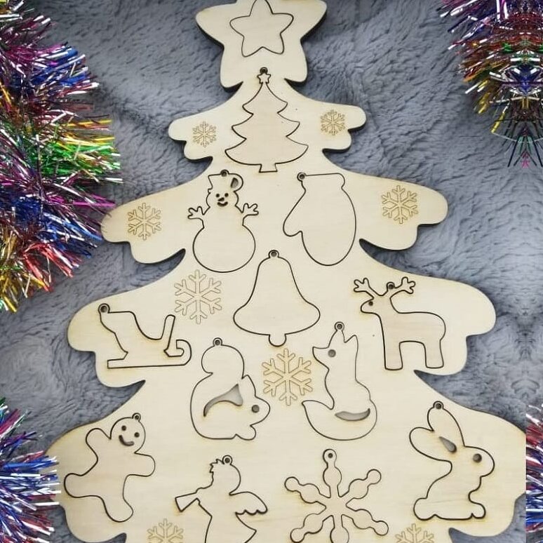 Σετ των 3 Intra απο ξύλο plywood 3mm-4mm πάχος – Πίνακας παζλ Διάφορων σχημάτων Ανάπτυξη ξύλου χριστουγεννιάτικου δέντρου ευφυΐας 25x25 cm INTRAVECTRY-MY550544