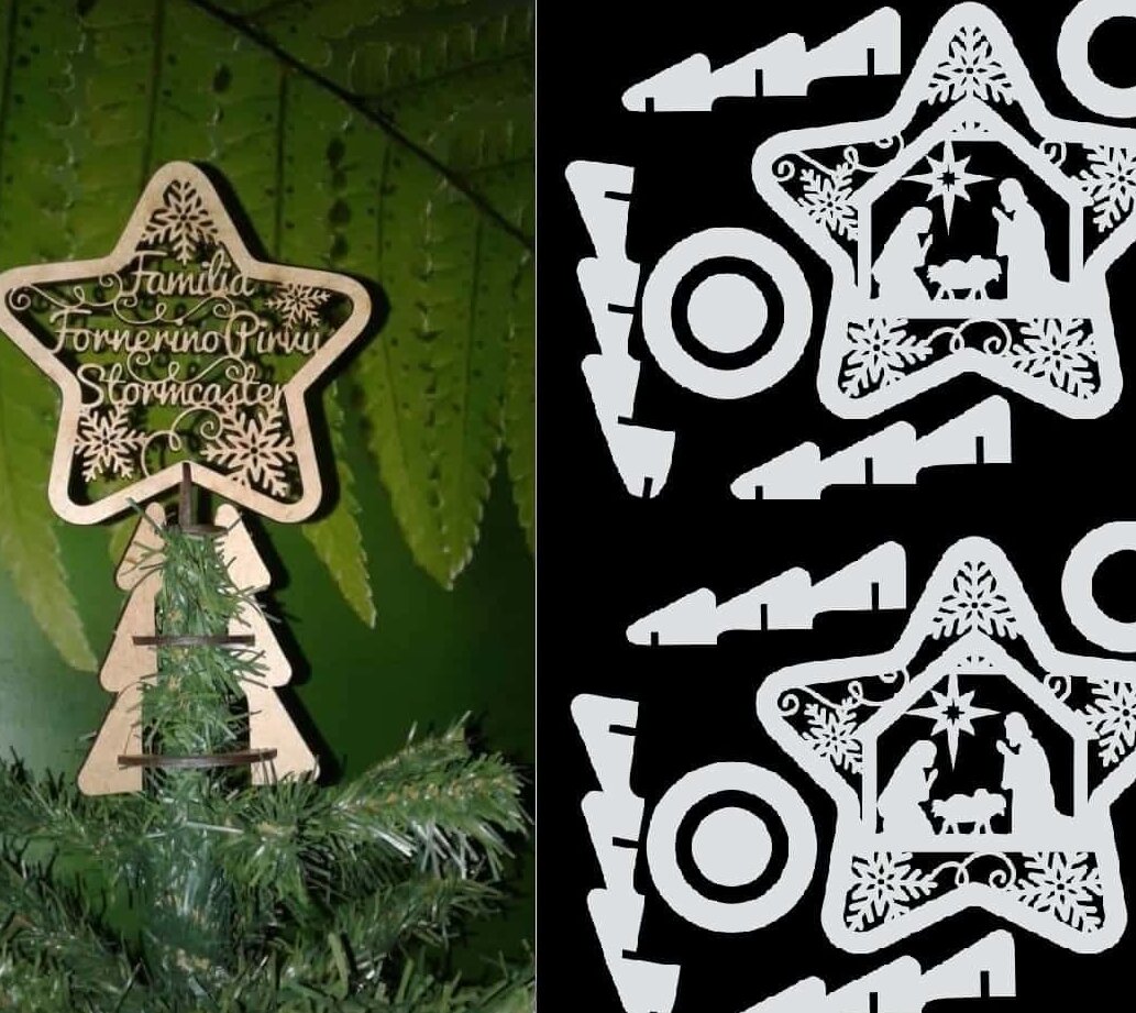 Σετ των 3 Intra απο ξύλο plywood 3mm-4mm πάχος – Ξύλινο αστέρι της σκηνής της Γέννησης σε ξύλο Χριστουγεννιάτικου Δέντρου 25x30 cm INTRAVECTRY-MY549666